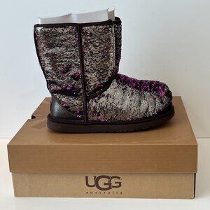 UGG Australia Classic Ankle Boots Sparkles Black Purple Silver Sequin Women's 10
